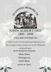2024 10 13 John Albert Gee Dedication Service Youngest Miner Lost Whitwick Mining Disaster